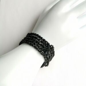 JET BLACK beaded cuff bracelet stretch 🆕